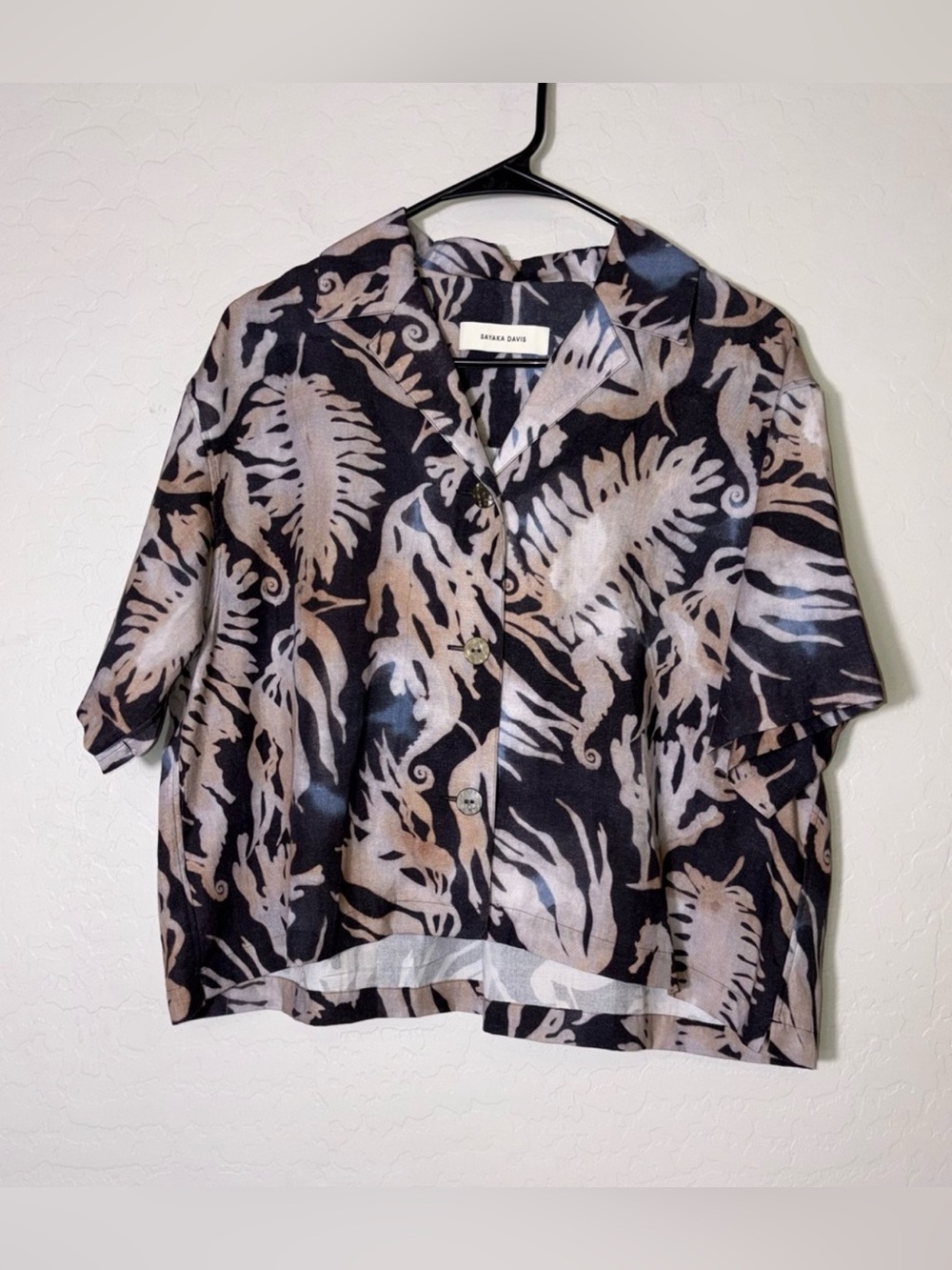 Sayaka Davis Hikizome Print Cropped Shirt Seaweed x Seahorse M